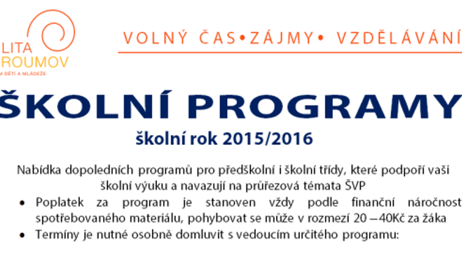Školní programy pro školní rok 2015 – 2016
